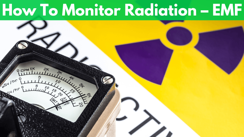 EMF radiation monitor with radiation icon in white and yellow background papers