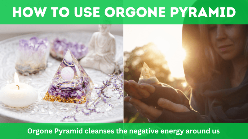 A girl observing orgone pyramid at the outdoor with sunshine.